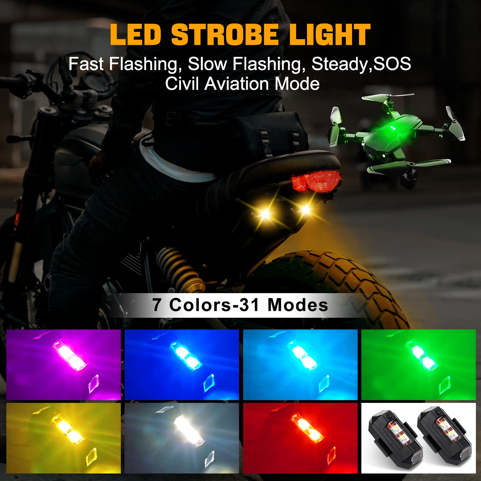 Drone Led Light - Motosiklet Işıkları Drone Strobe Işık USB